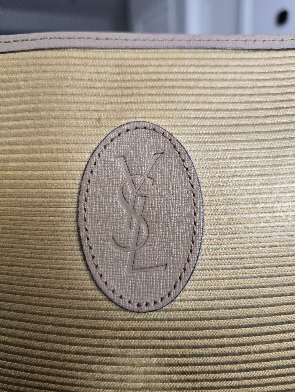 Vintage Yves Saint Laurent Ribbed Canvas Cosmetic Pouch Clutch Bag Beige